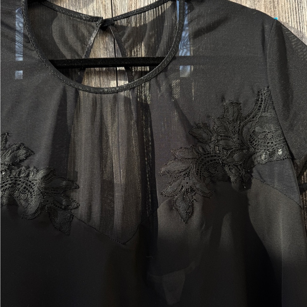 Vintage Black Lace Sheer Nightgown Mini Dress